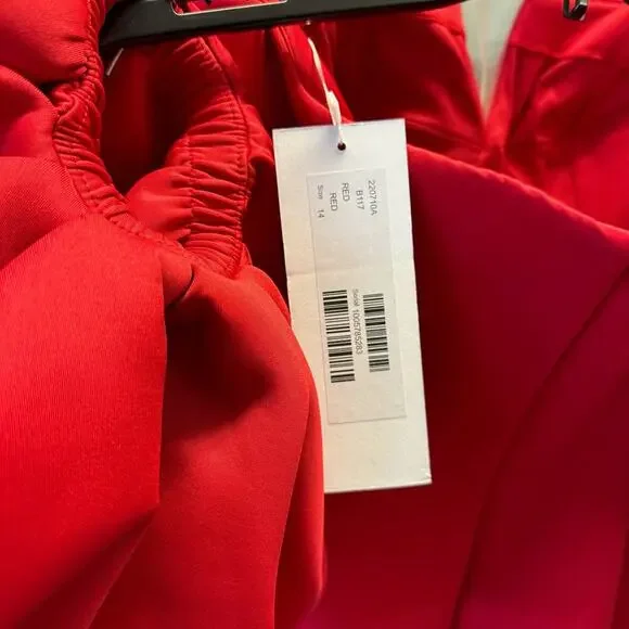 Jovani Red Dress Size 14 XL Puff Sleeve Lucky Gown Black Tie Formal Slit NWT - Picture 7 of 11